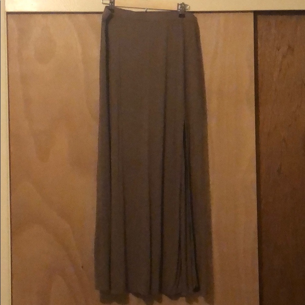 Brown Double Slit Maxi Skirt